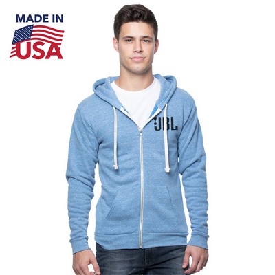 USA Made Unisex Organic Triblend Fleece Full Zip Hoodie