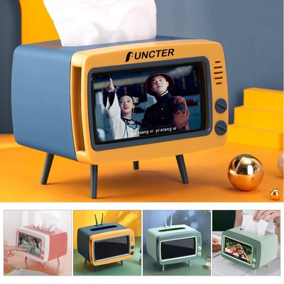 TV Tissue Box Holder Multi Functional Square Tissue Box Cell Phone Holder for All Smartphone