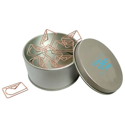 Envelope Shaped Paper Clips in Metal Tin