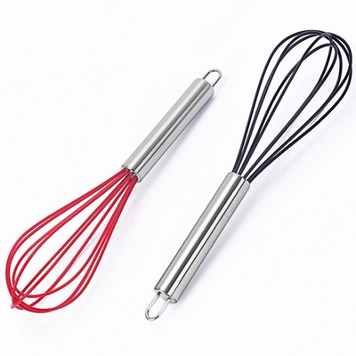 10" Food Grade Stainless Steel Handle Silicone Whisk Egg Beater