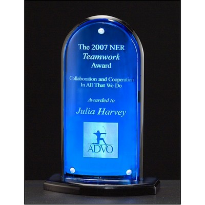 Arch Acrylic Award with Blue Mirror Upright, 5" x 8"