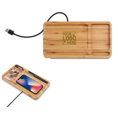 Bamboo Wireless Charger Desktop Organizer