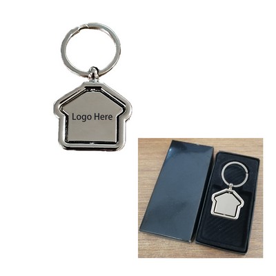 Double-side House Shaped Metal Key Ring w/ Inside Spins