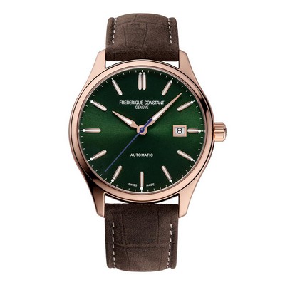 Frederique Constant® Men's Classics Index Automatic Leather Strap Watch w/Green Dial