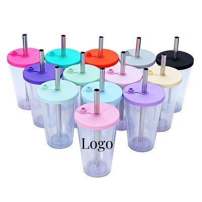 16 oz Double-Layer Straw Cup