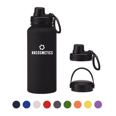 34oz Stainless Steel Water Bottle w/Two Lids