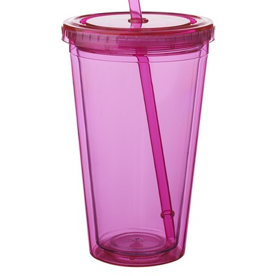 Double Wall Acrylic Tumblers With Straws - 16 oz