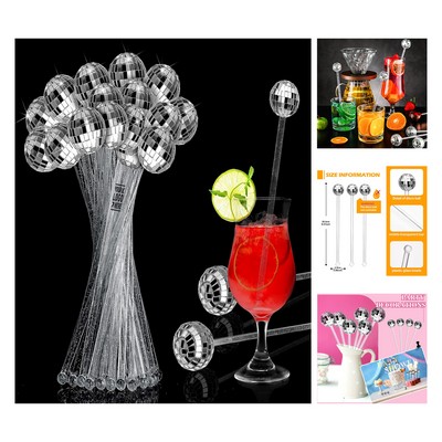 Disco Ball Cocktail Stirrers Plastic Round Top Swizzle Stick