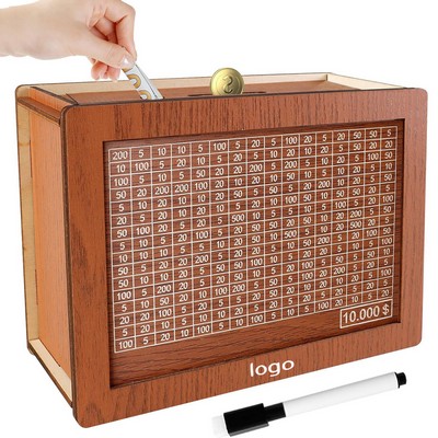 Cash Vault Wooden Savings Box With 10000 Money Target