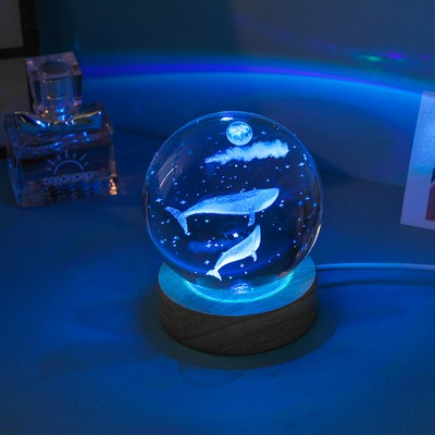 3D Engraved Whale Crystal Ball Night Light