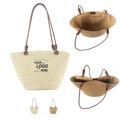 Woven Straw Beach Tote Bag