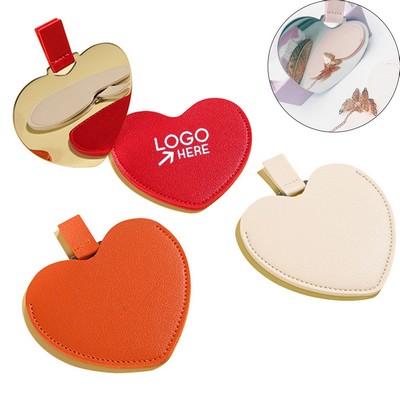 Elegant And Compact Heart-Shaped Leather Mirror