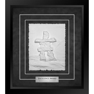 Inukshuk (Black/Black) - Cast Paper Sculptured Art - Shadowbox Plaque 14.5"x16.25"