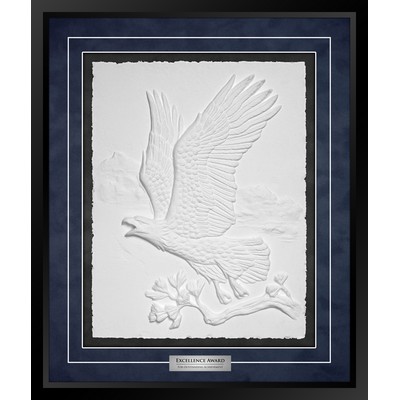 Majestic Flight (Black/Blue) - Cast Paper Sculptured Art - Shadowbox Plaque 22"x26"