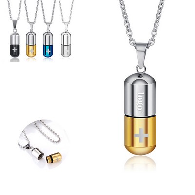 Multi-Purpose Cross Capsule-Shaped Container Pendant Necklace