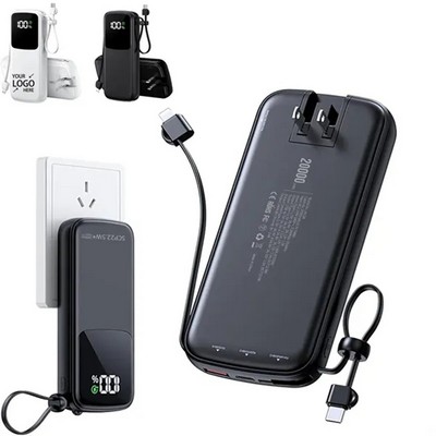 High-Capacity 20000mAh Portable Power Bank with Built-in AC Plug and Cables