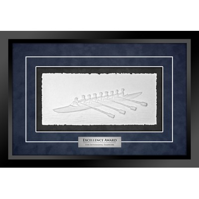 Rowers (Black/Blue) - Cast Paper Sculptured Art - Shadowbox Award 13"x18.75"