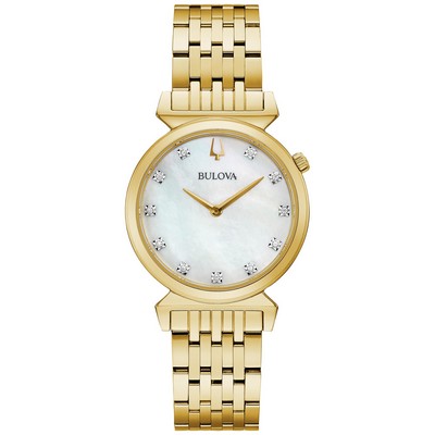 Bulova Watches Ladies' Classic Regatta Slim Gold Bracelet Watch w/Diamond Mop Dial