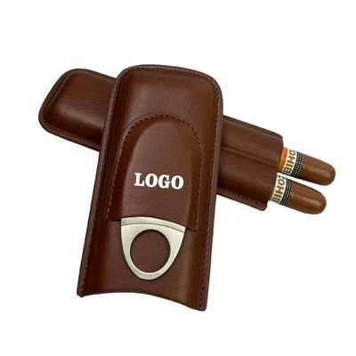 Leather portable travel cigar box with cutting blade