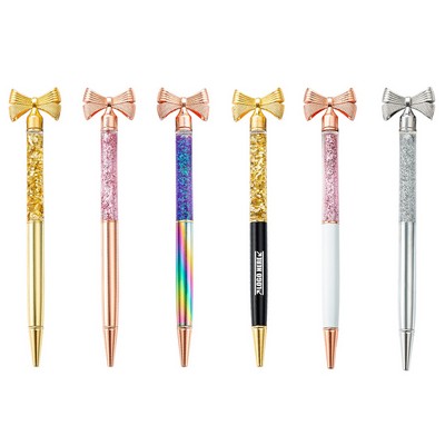 Glitter Flakes Bowknot Shaped Metal Pen