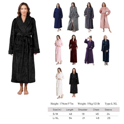 Women's Long Fleece Robe Warm Soft Floor Length Flannel Bathrobes