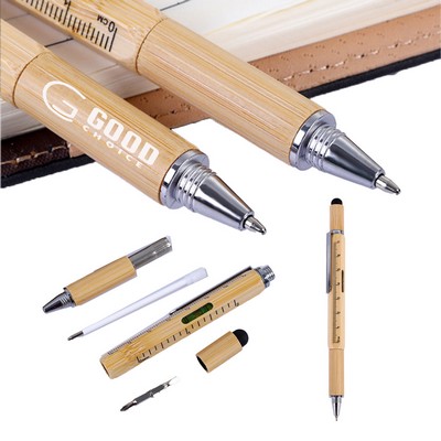 6 in 1 Multifunctional Bamboo Ballpoint Pen