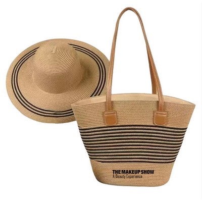 Women's Straw Beach Bag & Sun Hats set