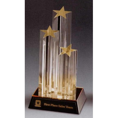 Triple Star Tower Acrylic Award w/ Gold Reflective Base (5"x11")