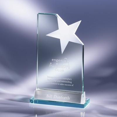 Jade Glass Gazing At The Stars Award with Brushed Silver Base