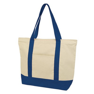 Deluxe Zippered Cotton Canvas Tote Bag w/Contrast Handle