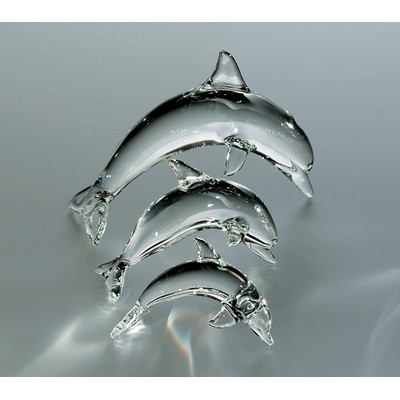 Large Hand Blown Crystal Dolphin Figurine