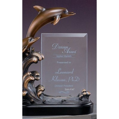 2 Dolphins & Glass Imprint Frame Trophy (7.5"x10")