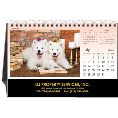 Puppy Love 2025 Desktop Calendar w/Foil Stamped Hardboard Easel