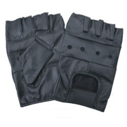 All Leather Fingerless Gloves w/ Padded Palm Velcro Strap