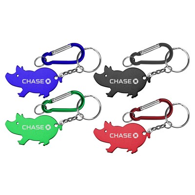 Jumbo Size Pig Shape Aluminum Bottle Opener w/Split Key Ring & Carabiner