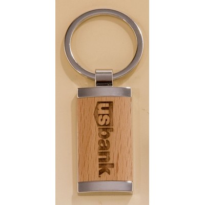 Rectangular Silver Key Ring w/ Maplewood Inserts (7/8"x1 1/2")