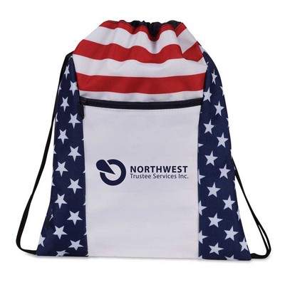 Patriotic Drawstring Backpack with Front zipper pocket