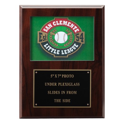 Walnut Finish Plaque w/5"x7" Photo Window & Engraving Plate (9"x12")