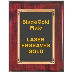 Rosewood 9" x 12" Piano Finish Plaque - 7" x 10" Black/Gold Teardrop Plate