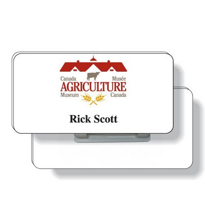 .050 White Plastic Badge with Safety Pin / rectangle (1.5" x 3") 4CP