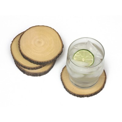 Lipper Acacia Slab Coasters w/ Bark & Hemp Tie (Set of 4)