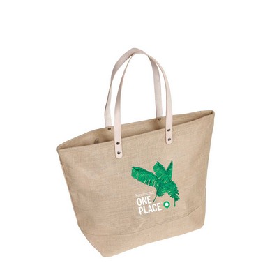 Jute Tote Bag with Leather Handles