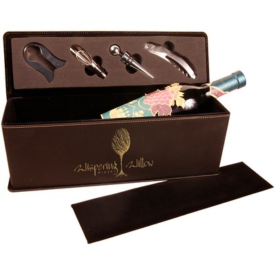 Black/Gold Laserable Leatherette Single Wine Box w/Tools