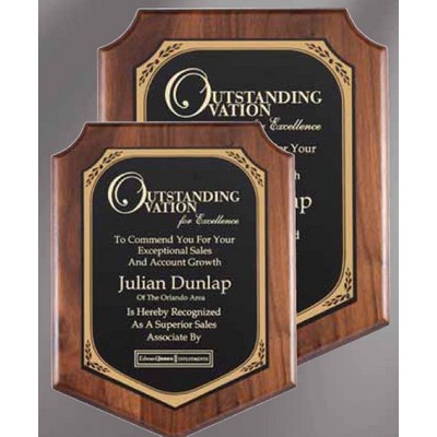 8" x 10.5" Walnut Shield Plaque w/Black Brass Plate