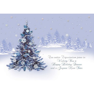 Decorated Tree in Snow Scene Holiday Card