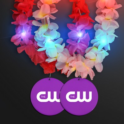 Light Up Hawaiian Leis with Custom Purple Medallion - Domestic Print