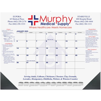 Blue & Black 13-Month Calendar Desk Pad w/Two Color Imprint (21¾" x 17")