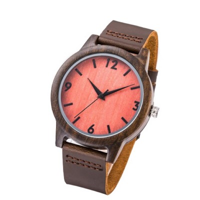 Dark Zebra Wood & PU Leather Watch