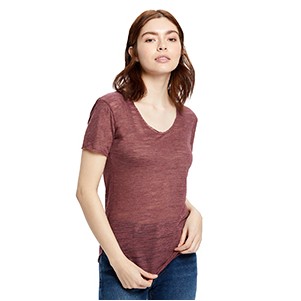 Women's Scalloped Hem Short Sleeve Scoop Neck Shirt