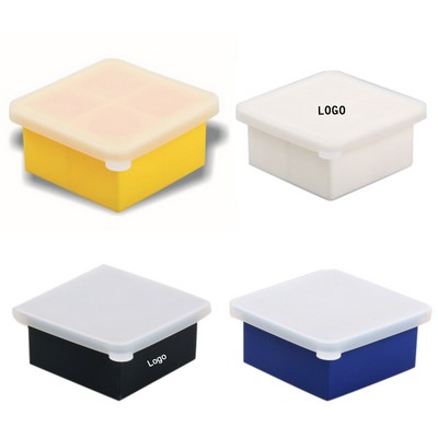 Silicone 4 holes large square ice cube tray with lid